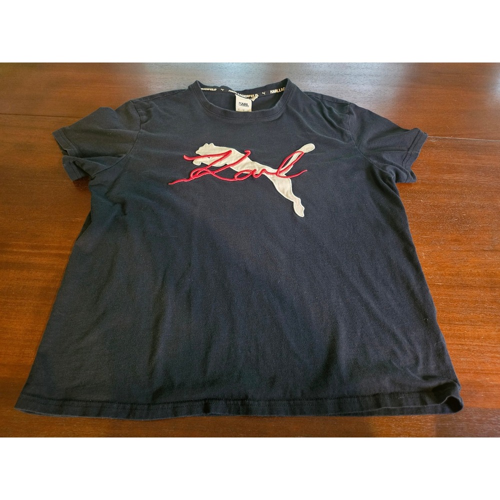 Puma Karl Lagerfeld T-Shirt Mens XL Black Short Sleeve Embroidered Logo Tee